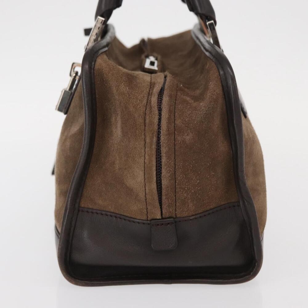 LOEWE Anagram Americana 28 Hand Bag Suede Leather Brown Silver Auth ep12264 - Picture 3 of 16